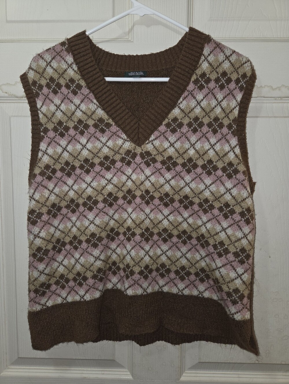 Women's Wild Fable Brown & Pink Argyle Knit Sweater Vest Size XL